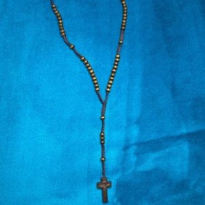 Wooden beaded rope cross rosary.